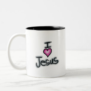 Taza Bicolor Amo a Jesús con Corazón Rosa