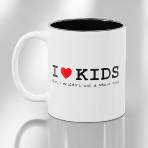 Taza Bicolor Amo a los niños (pero no podría comerme uno entero