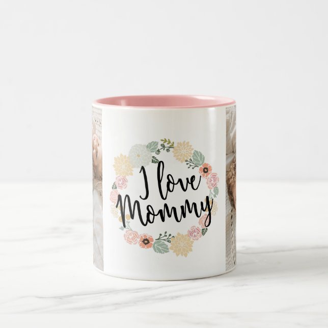 Taza Bicolor Amo a mamá Personalizado Photo Mug (Centro)