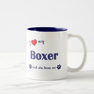 Taza Bicolor Amo a mi boxeador (el perro femenino)