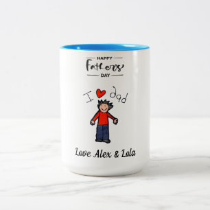 Taza Bicolor "Amo a papá" con el nombre de un niño.