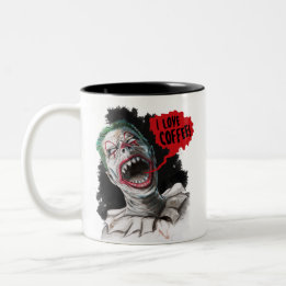 Taza Bicolor Amo al payaso de risa loco del zombi del café