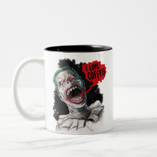 Taza Bicolor Amo al payaso de risa loco del zombi del café
