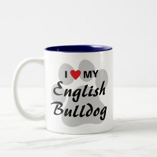 Taza Bicolor Amo (corazón) mi bulldog inglés Pawprint