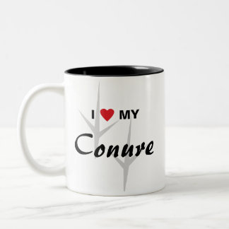 Taza Bicolor Amo (corazón) mi diseño de pistas del pájaro de