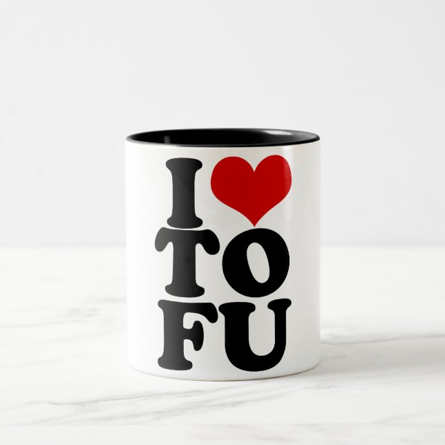Taza Bicolor Amo el Tofu Funny Humor vegano (Centro)