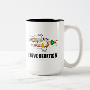Taza Bicolor Amo la genética (la réplica de la DNA)