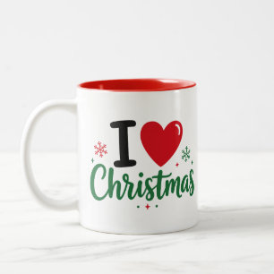 Taza Bicolor Amo la tipografía festiva de Navidad Diseño tipogr
