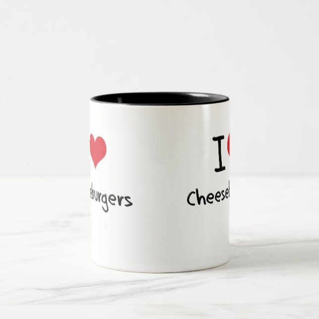 Taza Bicolor Amo los cheeseburgers (Centro)