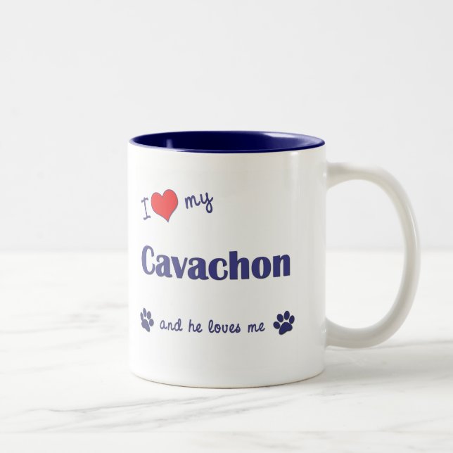 Taza Bicolor Amo mi Cavachon (el perro masculino) (Derecha)