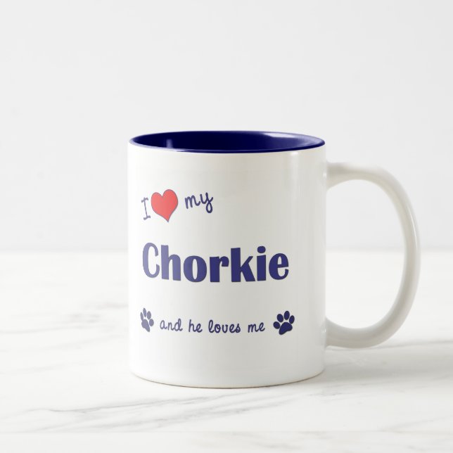 Taza Bicolor Amo mi Chorkie (el perro masculino) (Derecha)