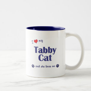 Taza Bicolor Amo mi gato de Tabby (el gato femenino)