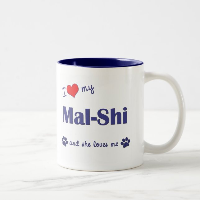 Taza Bicolor Amo mi Mal-Shi (el perro femenino) (Derecha)