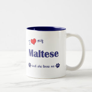 Taza Bicolor Amo mi maltés (el perro femenino)