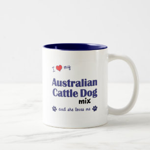 Taza Bicolor Amo mi mezcla australiana del perro del ganado (el