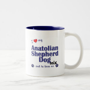 Taza Bicolor Amo mi mezcla de Anatolia del perro de pastor (el