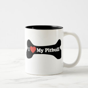 Taza Bicolor Amo mi Pitbull - hueso de perro