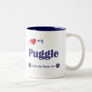 Taza Bicolor Amo mi Puggle (el perro femenino)
