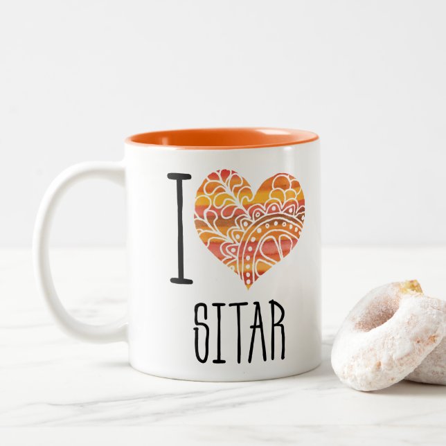 Taza Bicolor Amo Sitar Naranja Mandala Heart (Con donut)