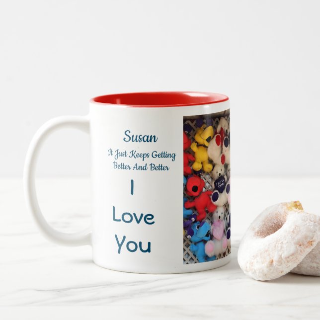Taza Bicolor Amo tu aniversario personalizado (Con donut)