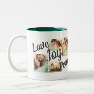 Taza Bicolor Amor Alegría Paz Escritura Festiva Rustica Verde 4