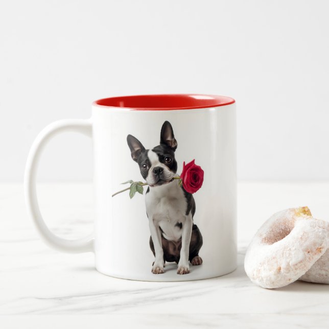 Taza Bicolor Amor de Boston Terrier (Con donut)