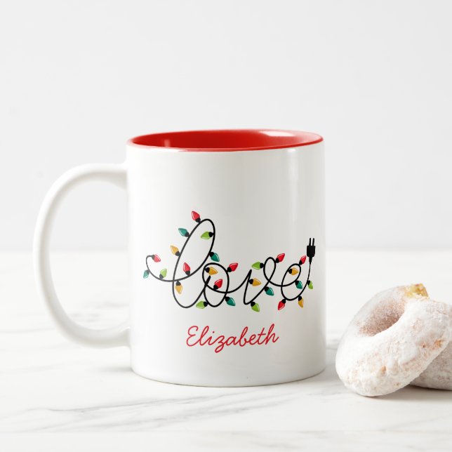 Taza Bicolor Amor de Luces de Navidad (Con donut)
