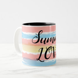 Taza Bicolor Amor de Verano Rayas de Acuarela Rosa Azul Amarill