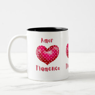 Taza Bicolor Amor Flamenco Corazón Rojo con Pasión de puntos de