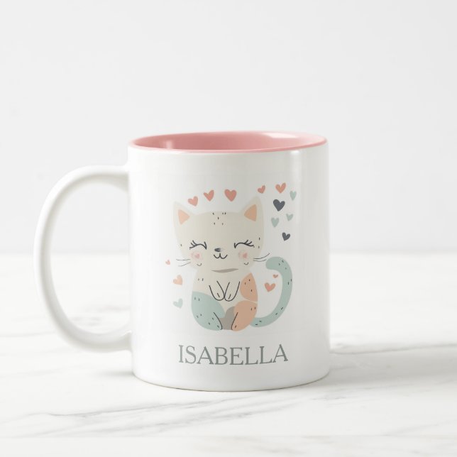 Taza Bicolor Amor gato Adorable - Personalizado (Izquierda)