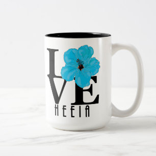 Taza Bicolor AMOR Heeia Hawaii Azul Hibiscus 15oz