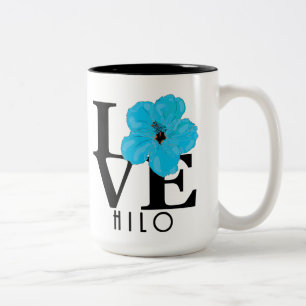 Taza Bicolor AMOR Hilo Hawaii Azul Hibiscus 15oz