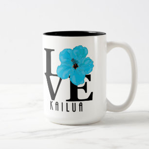 Taza Bicolor AMOR Kailua Hawaii Azul Hibiscus 15oz