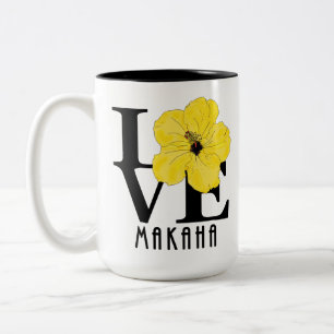 Taza Bicolor AMOR Makaha Hawai Amarillo Hibiscus 15oz