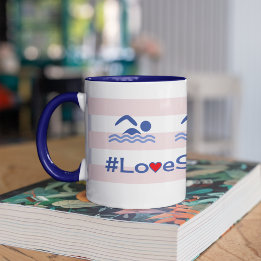 Taza Bicolor Amor nadando etiqueta cita rayas rosas