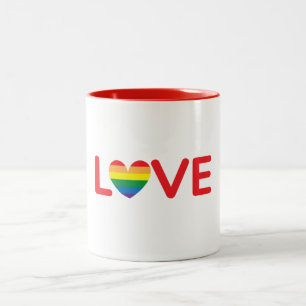Taza Bicolor Amor tipográfico del corazón del arcoiris