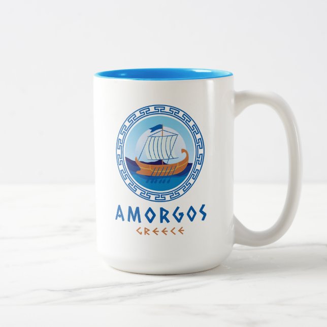Taza Bicolor Amorgos, Grecia Diseño de Barco Griego (Derecha)