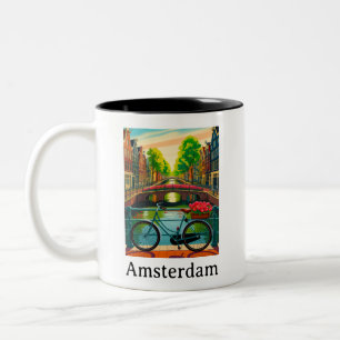Taza Bicolor Ámsterdam Vintage Holanda Canal Viaje Retro