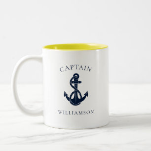 Taza Bicolor Ancla de barco capitán náutico personalizada