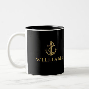 Taza Bicolor Ancla de barco náutico personalizada con nombre en