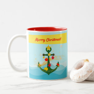 Taza Bicolor Ancla de Navidad Náutica