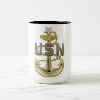Taza Bicolor Ancla de Oficial Jefe Senior de la Marina de EE. U