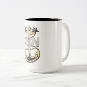 Taza Bicolor Ancla del Suboficial Jefe de la Marina de los EE.
