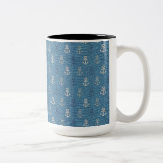 Taza Bicolor Anclas de línea en azul