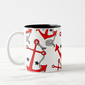 Taza Bicolor Anclas rojas (para)