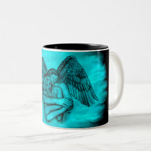 Taza Bicolor Ángel Eros en el amor, diseño negro y verde