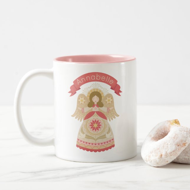 Taza Bicolor Ángel Mug Rosa Personalizado (Con donut)