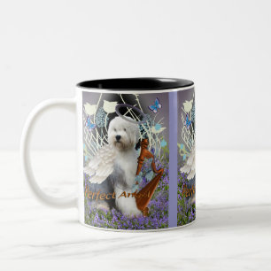 Taza Bicolor Ángel perfecto del perro pastor inglés viejo