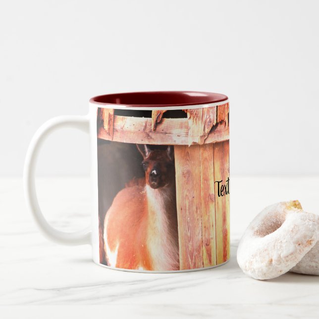 Taza Bicolor Animal de granja Llama de bonito personalizado (Con donut)