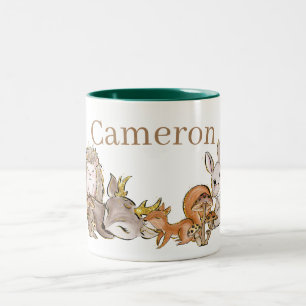 Taza Bicolor Animales Bebés del Bosque Encantadores con Nombre